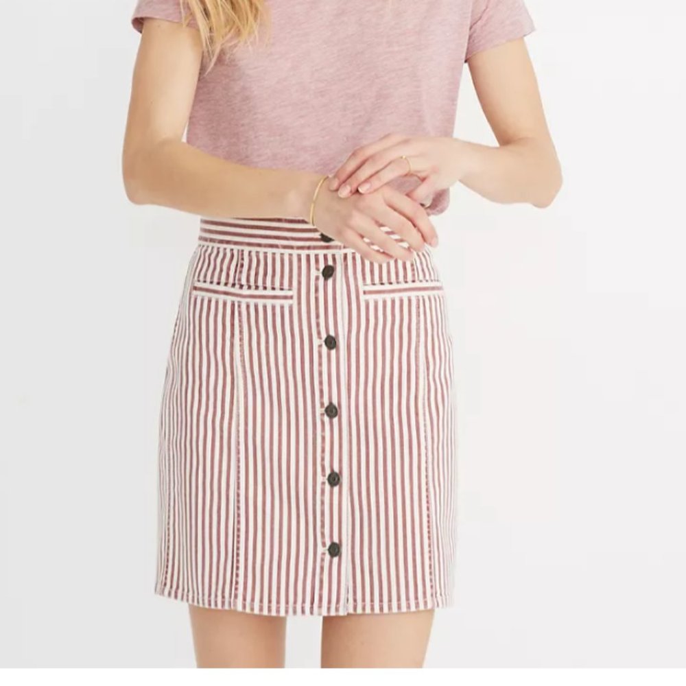 Madewell Stretch Denim Straight Mini Skirt in Luca Stripe